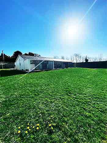 View of kennels building on a sunny day